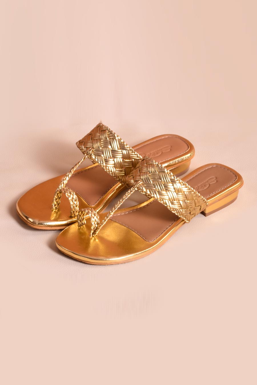 Gold Woven Kolhapuri Flats