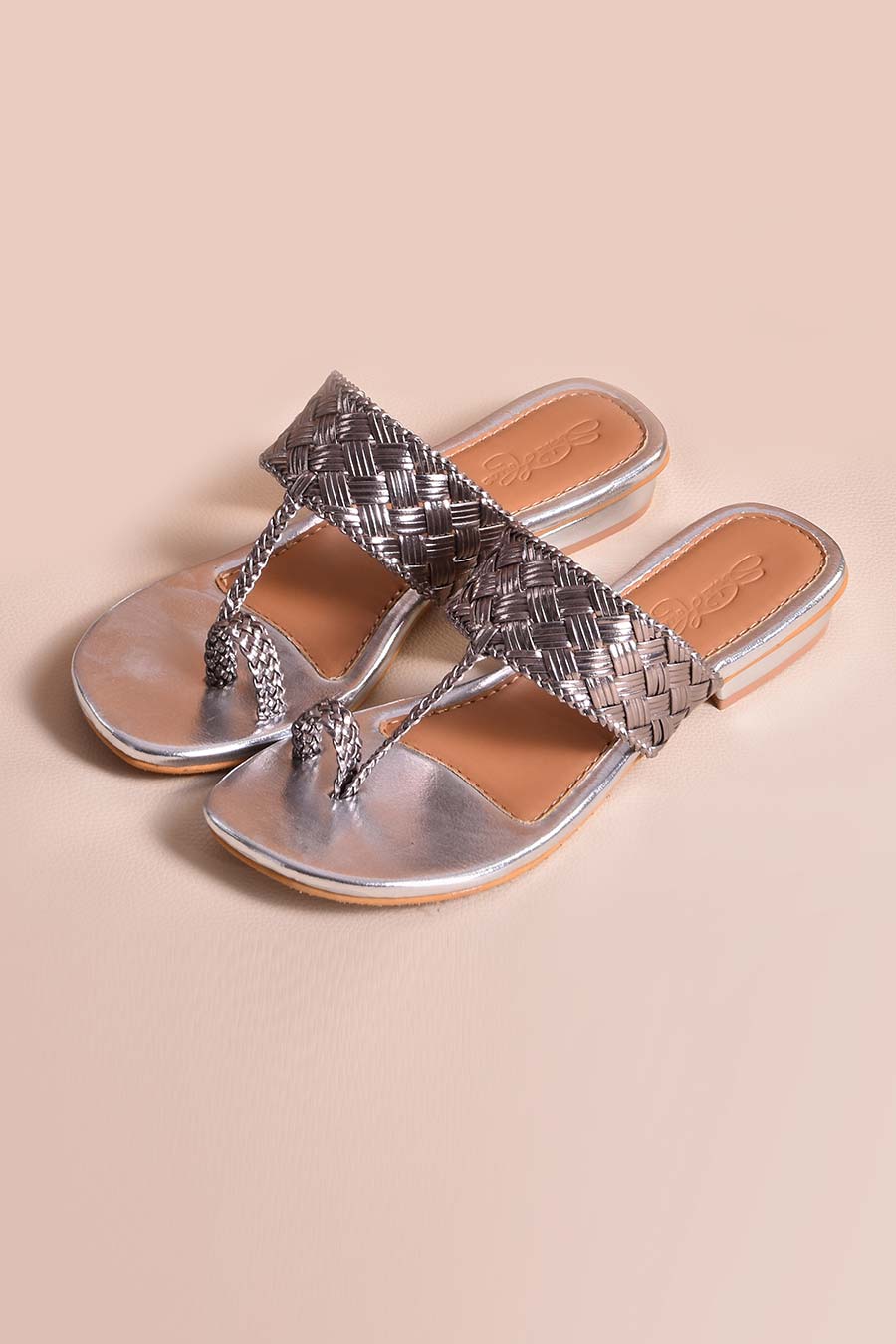 Silver Woven Kolhapuri Flats