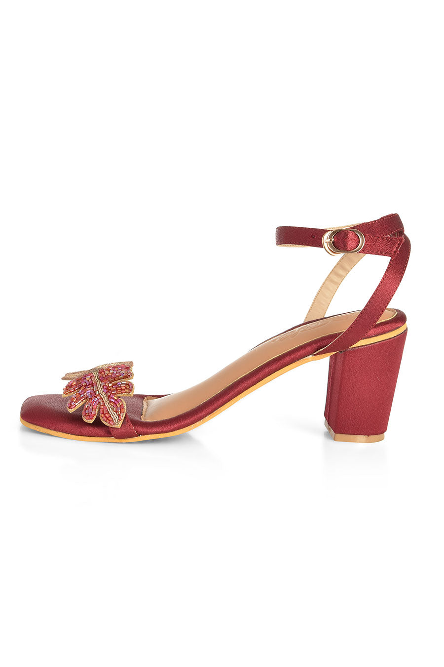 Maroon & Gold Embroidered Leaf Ivy Heels