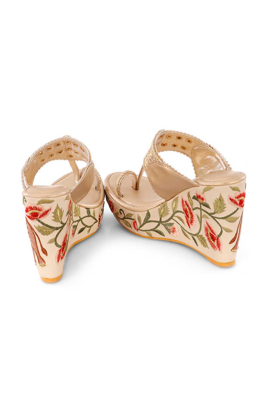 Mulitcolour Embroidered Royal Kolhapuri Wedges