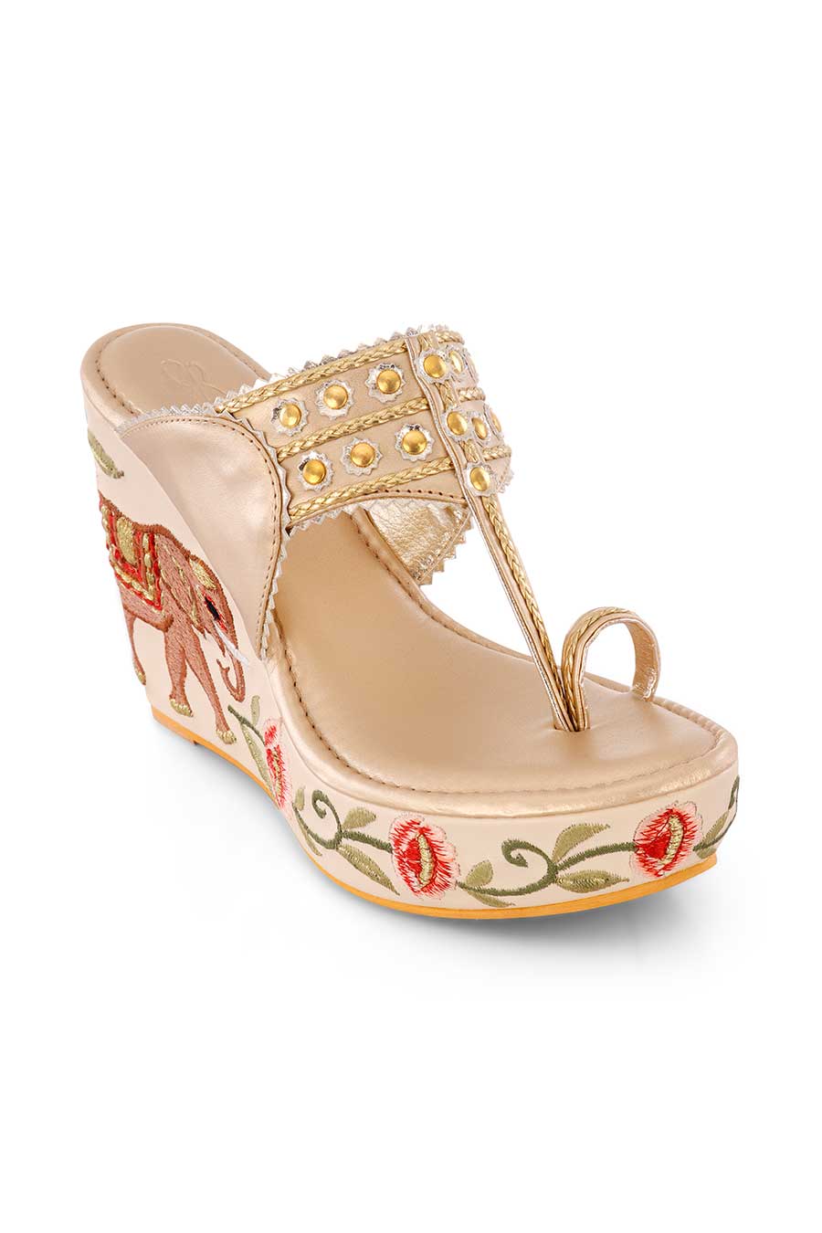 Mulitcolour Embroidered Royal Kolhapuri Wedges