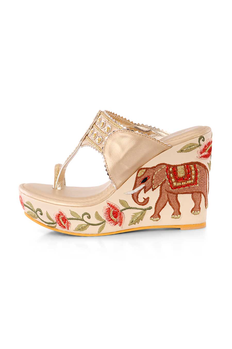 Mulitcolour Embroidered Royal Kolhapuri Wedges