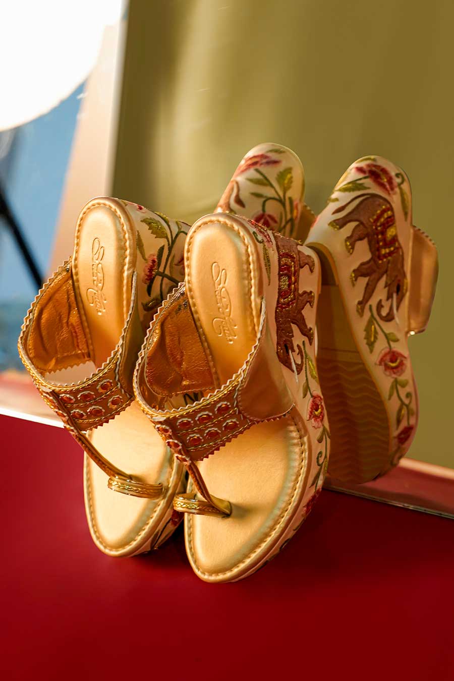 Mulitcolour Embroidered Royal Kolhapuri Wedges