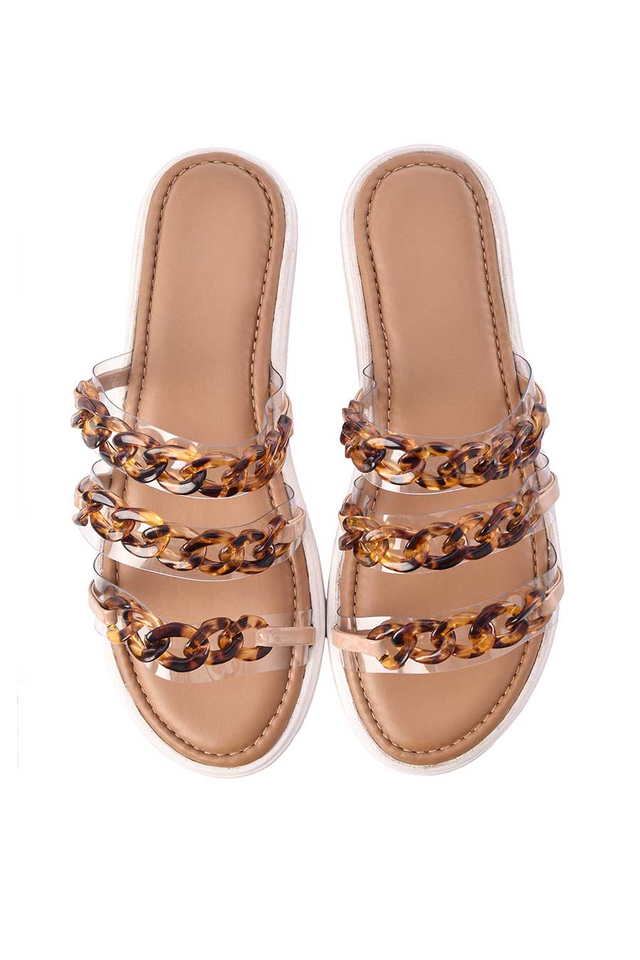 Nude Comfort Flats With Brown Chain
