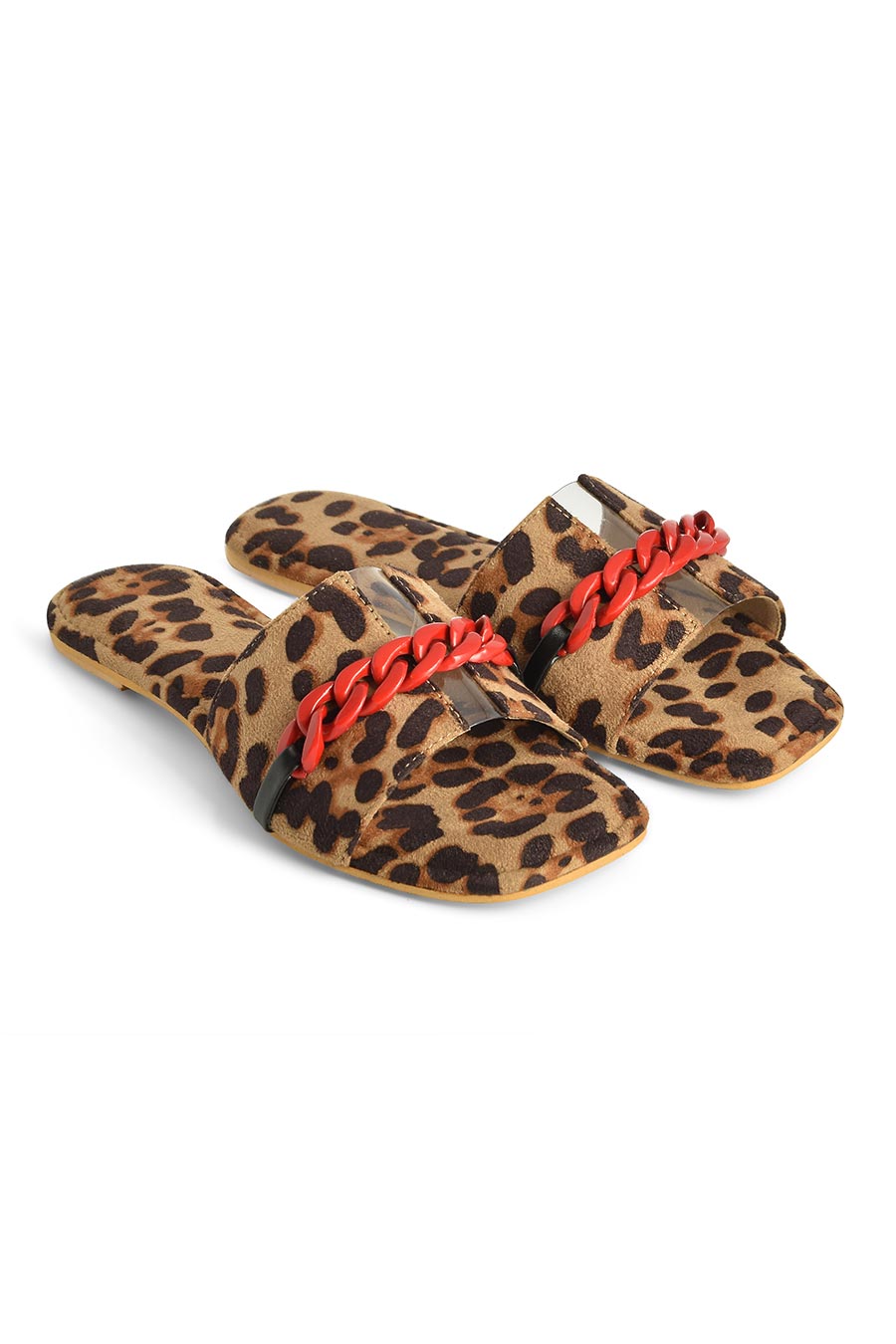 Leopard Print Flats with Red Chain