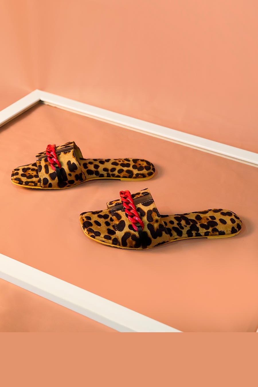 Leopard Print Flats with Red Chain