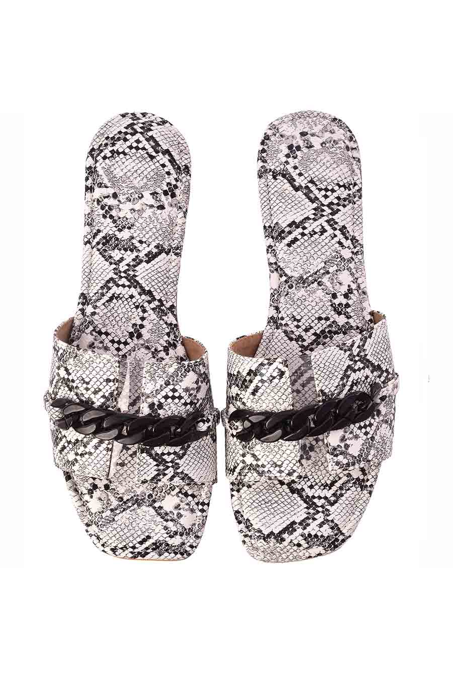 The Daily Edit Snake Skin Chain Flats