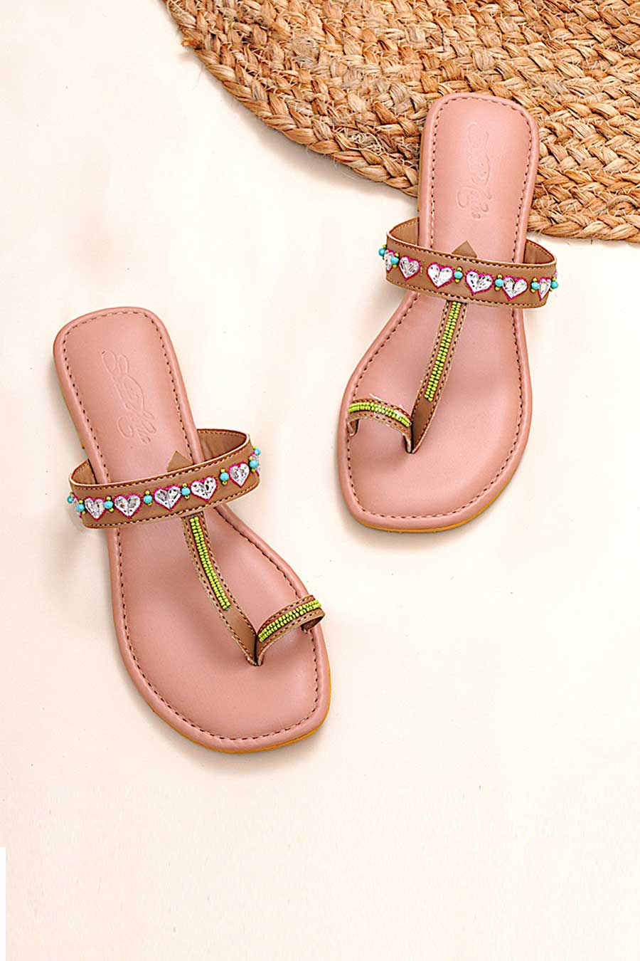 Little Hearts Pink Kolhapuri Flats