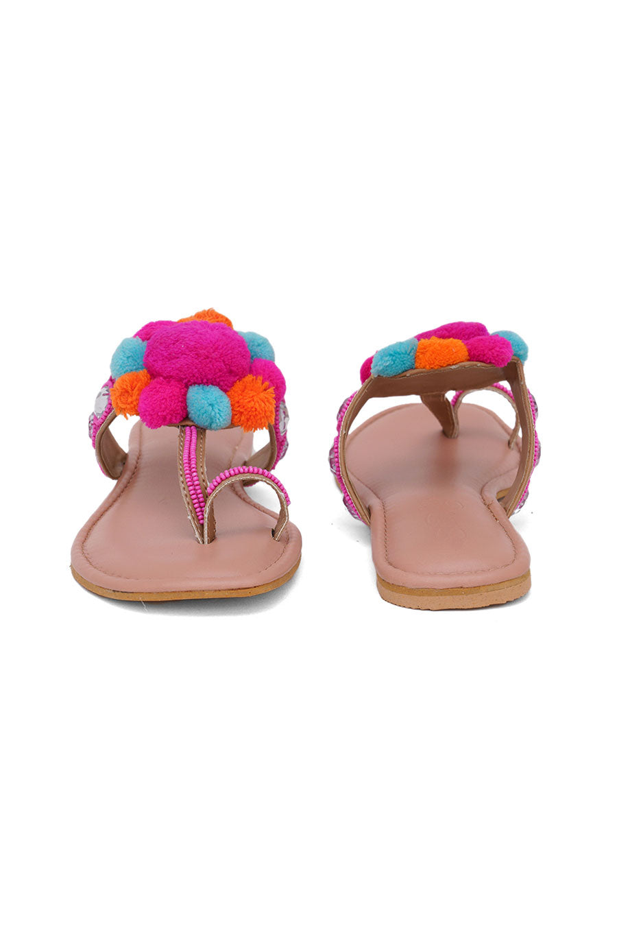 Pink Pom Pom Kolhapuri Flats