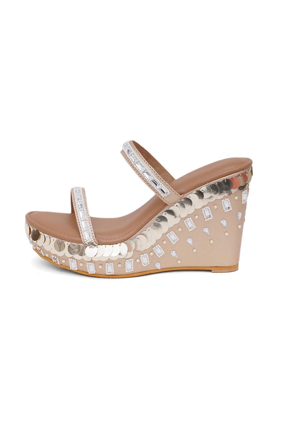 Tiara Gold Embellished Wedges