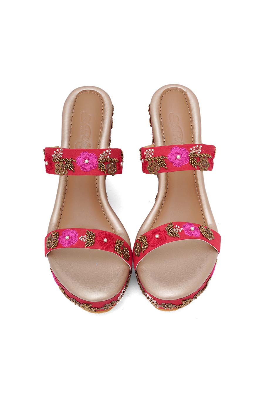 Blossom Red Embellished Wedges