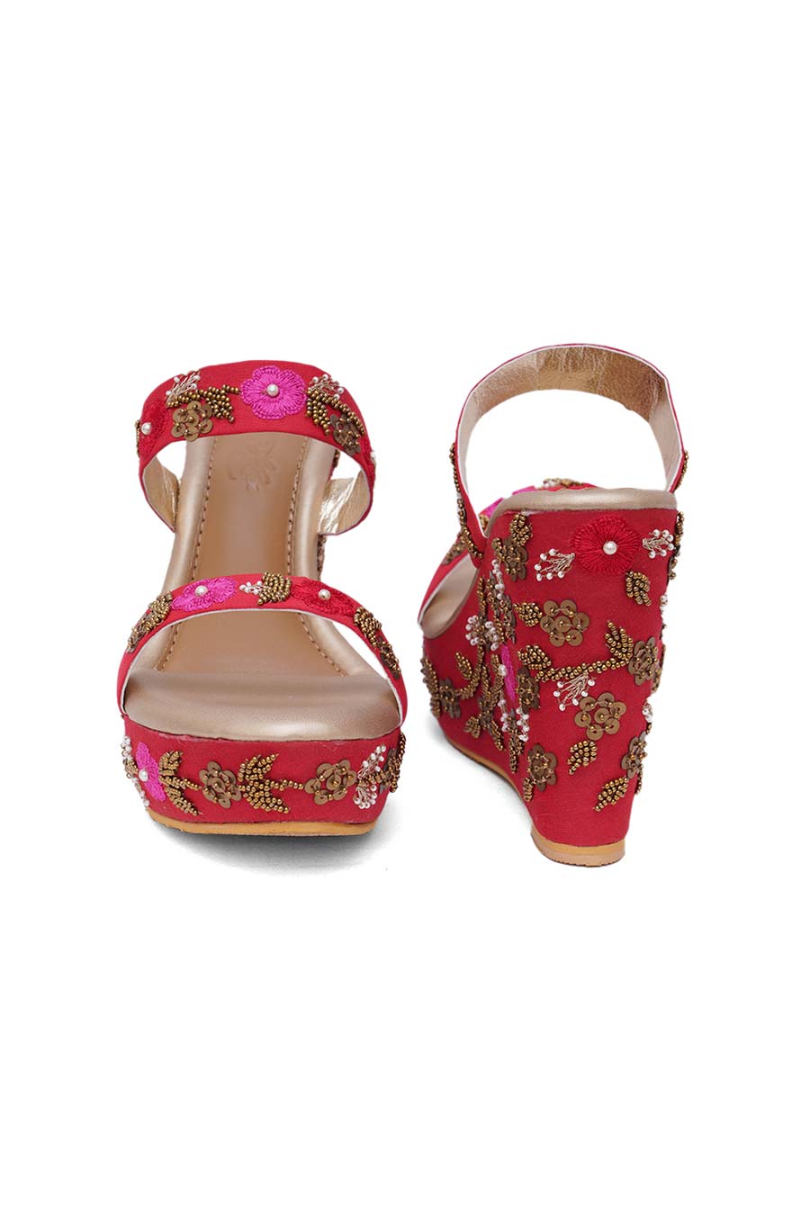 Blossom Red Embellished Wedges