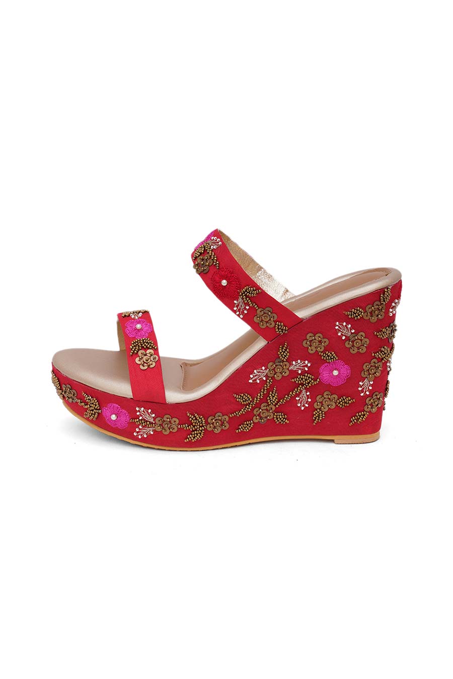 Blossom Red Embellished Wedges