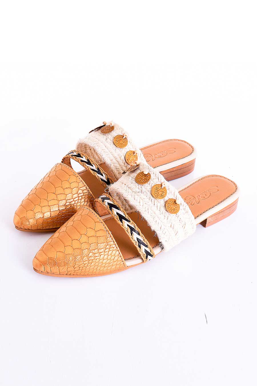 Gold & Creme Coin Embellished Mules