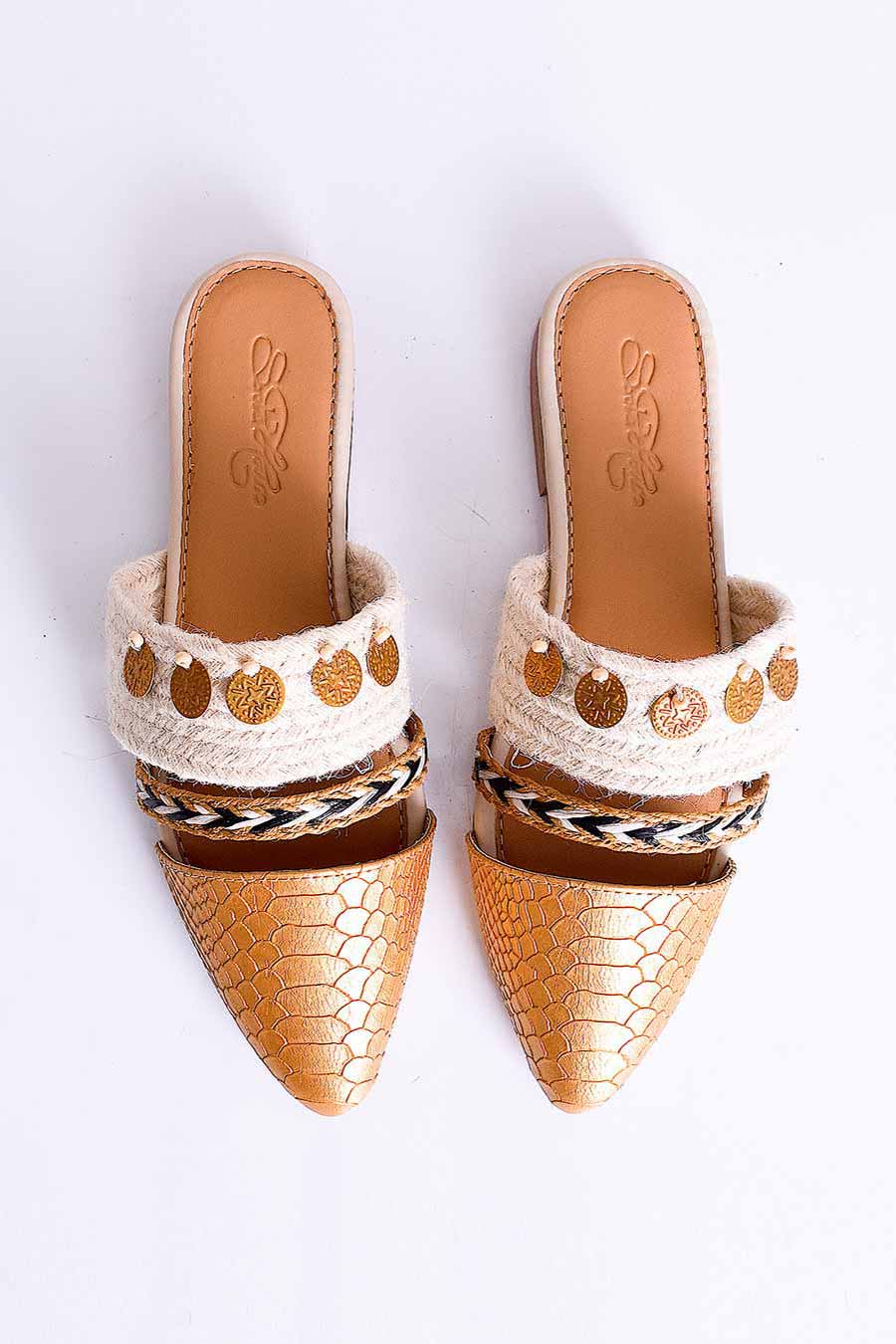 Gold & Creme Coin Embellished Mules