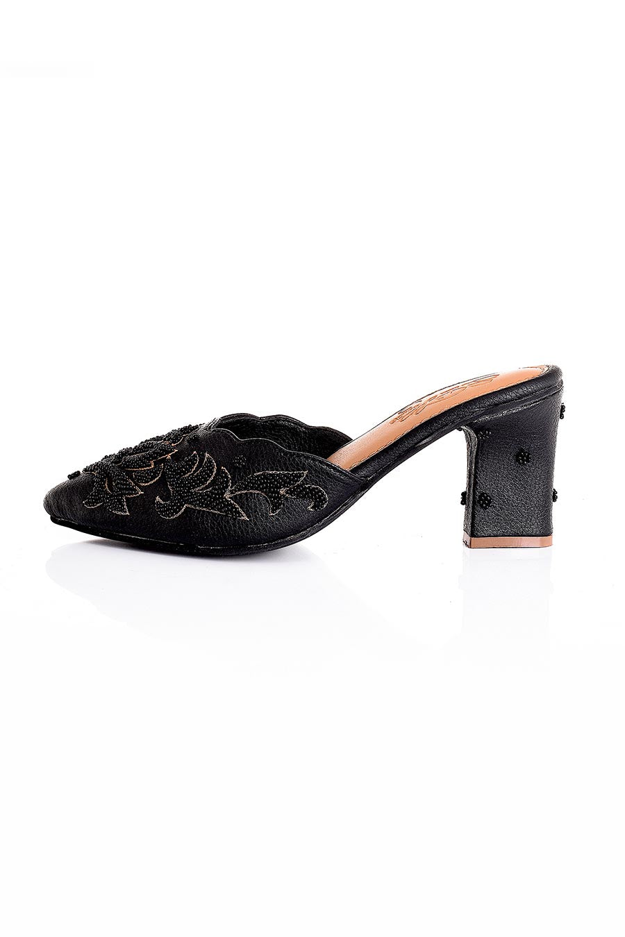 Ava Black 3D Embroidered Mules With Heel