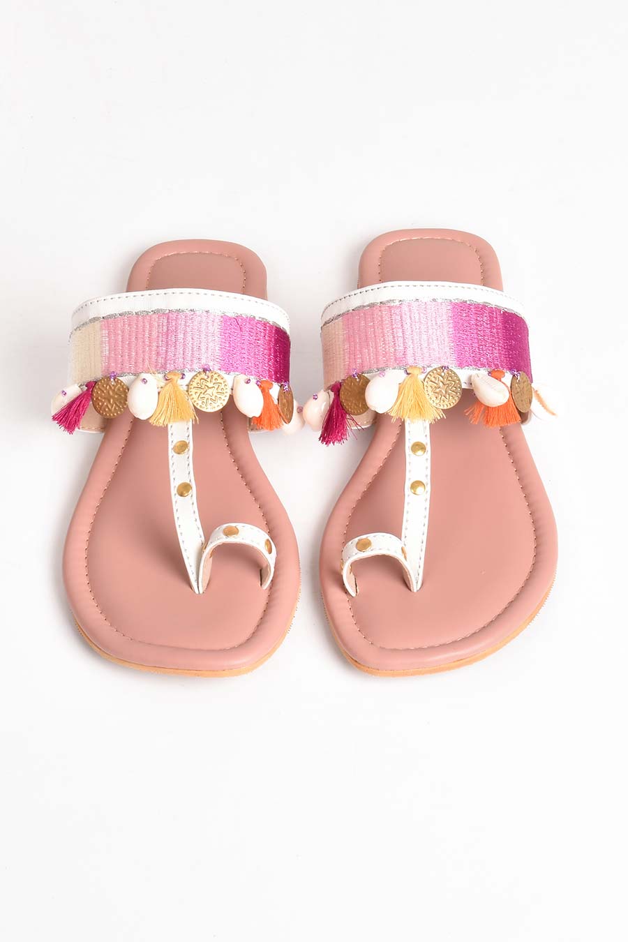 Pink Ombre Embroidered Kolhapuri Flats