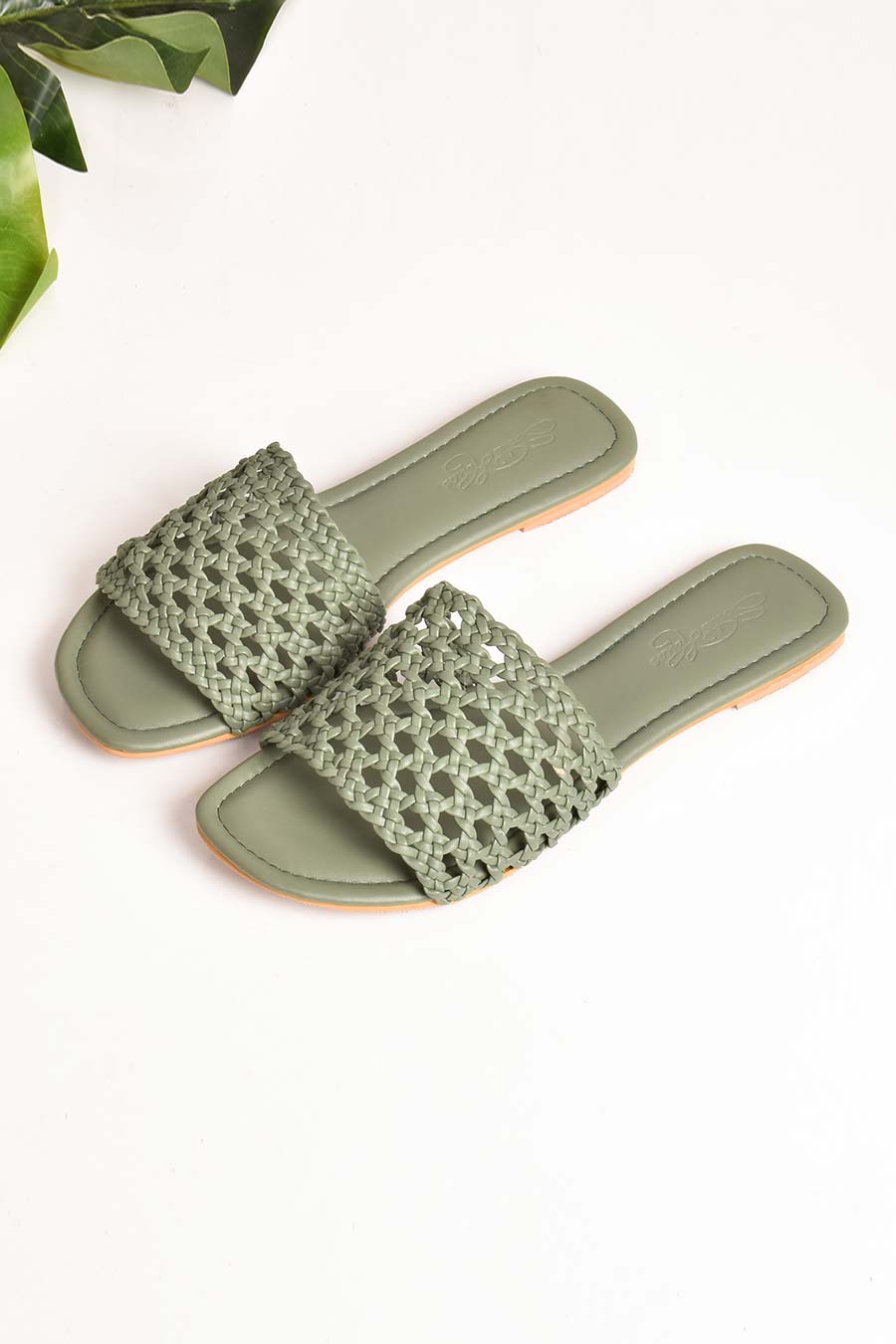 Hand Woven Olive Green Sliders