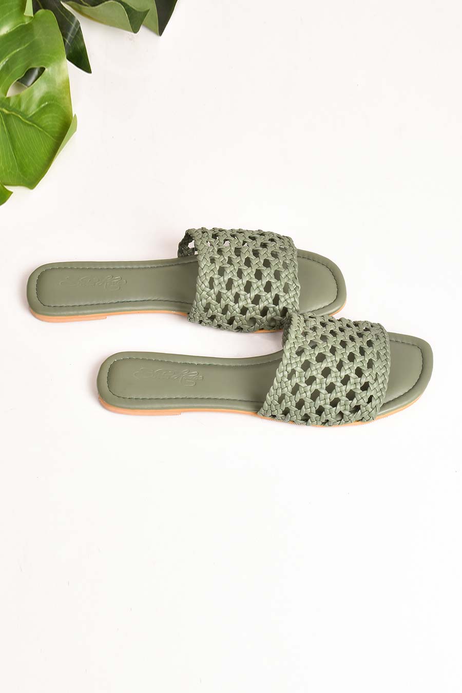 Hand Woven Olive Green Sliders