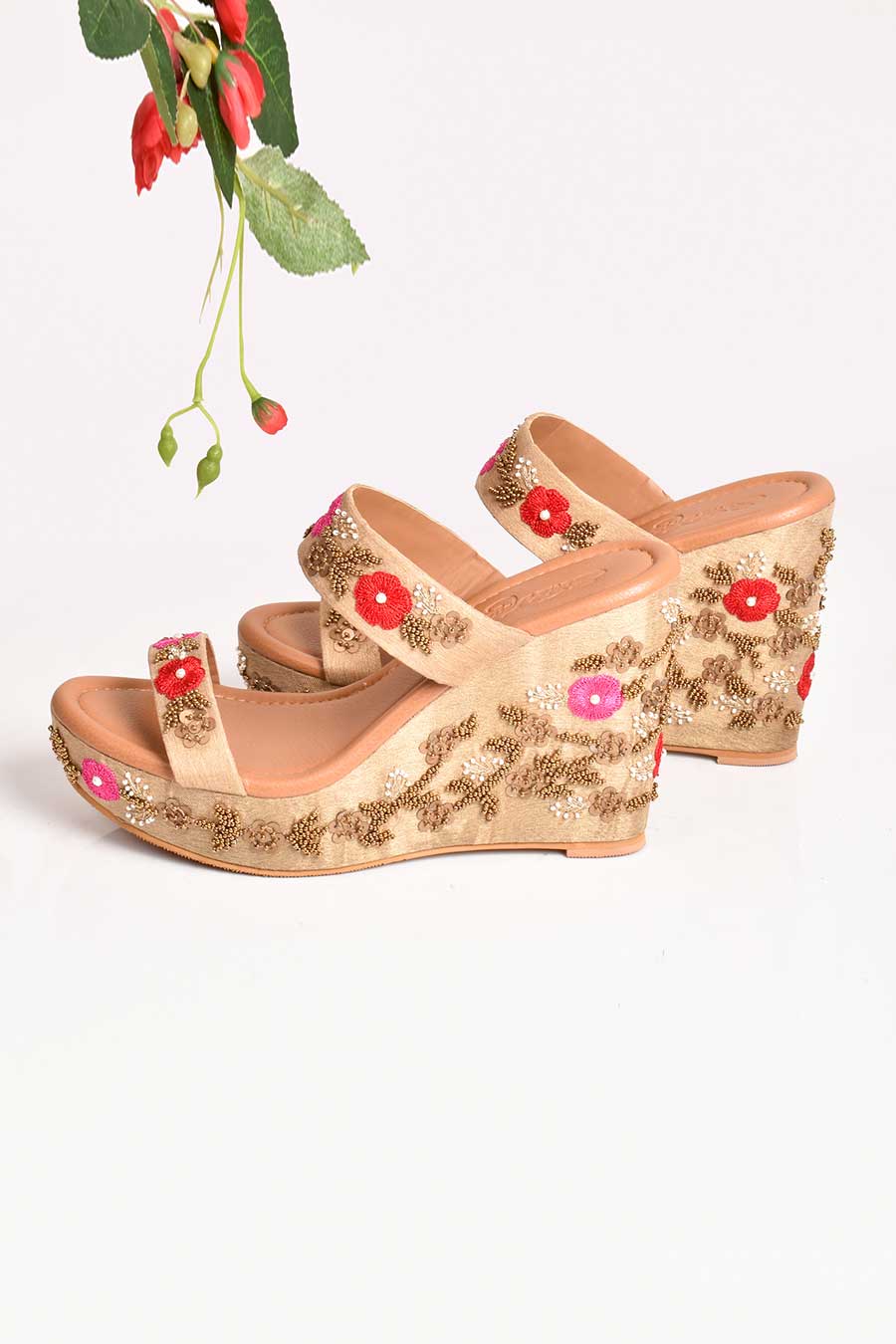 Flower Bloom Embroidered Wedges
