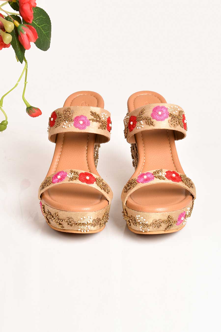 Flower Bloom Embroidered Wedges