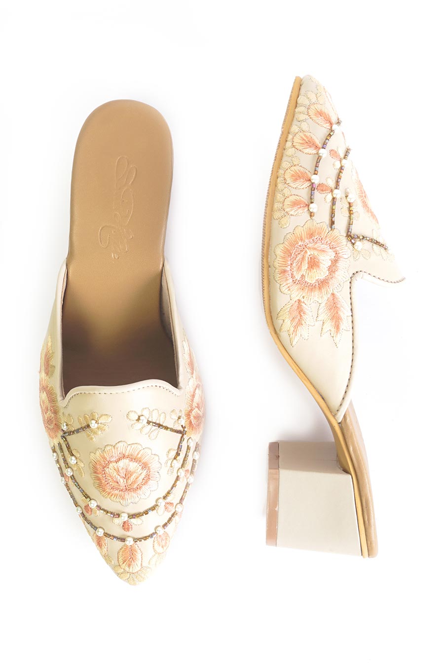 Saffron Embellsihed Mules With Heel