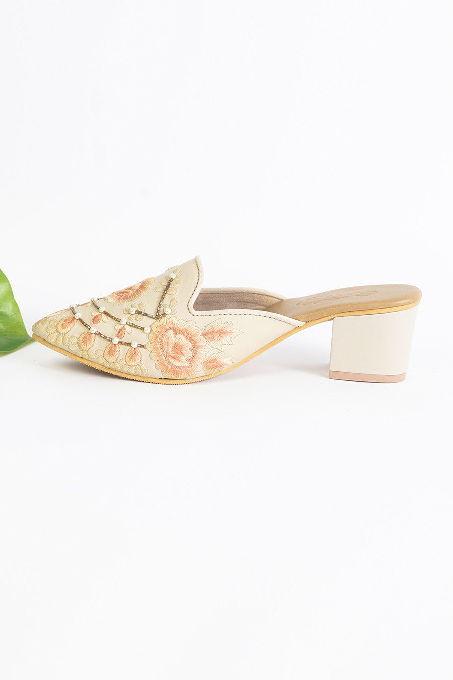 Saffron Embellsihed Mules With Heel