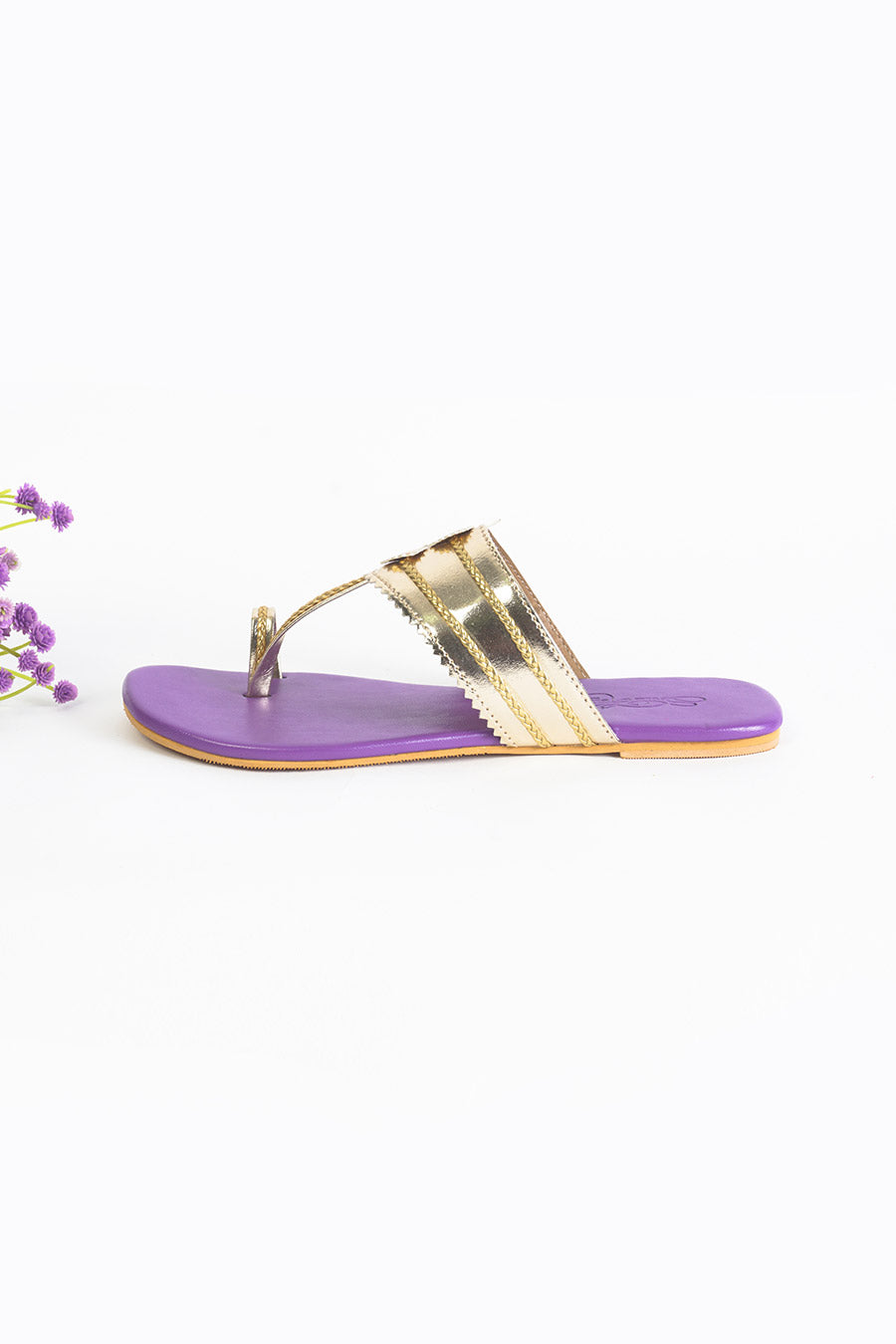 Light Gold & Purple Kolhapuri Flats