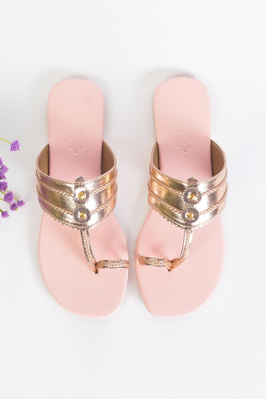 Rose Gold & Baby Pink Kolhapuri Flats