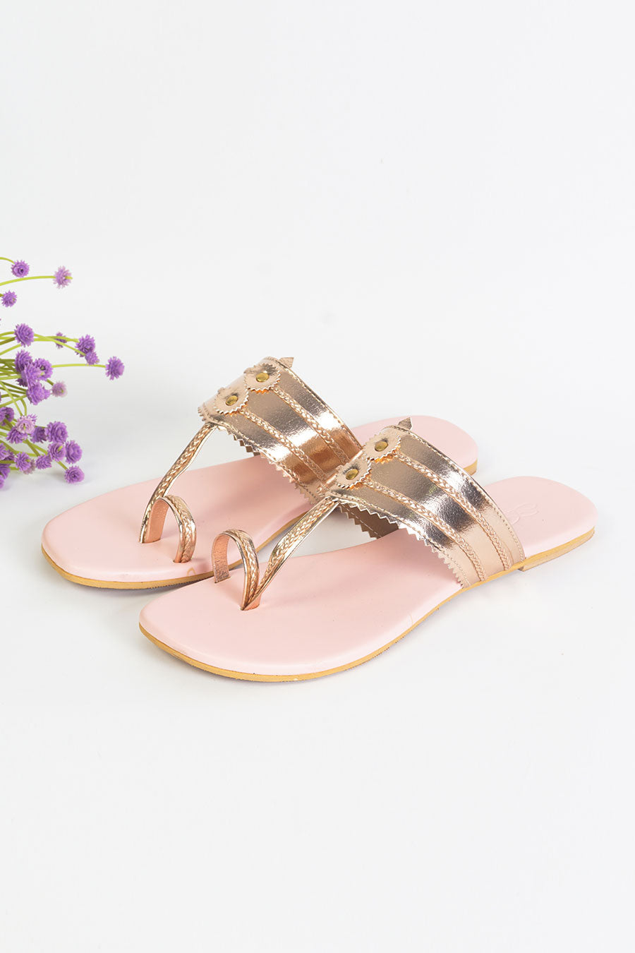 Rose Gold & Baby Pink Kolhapuri Flats