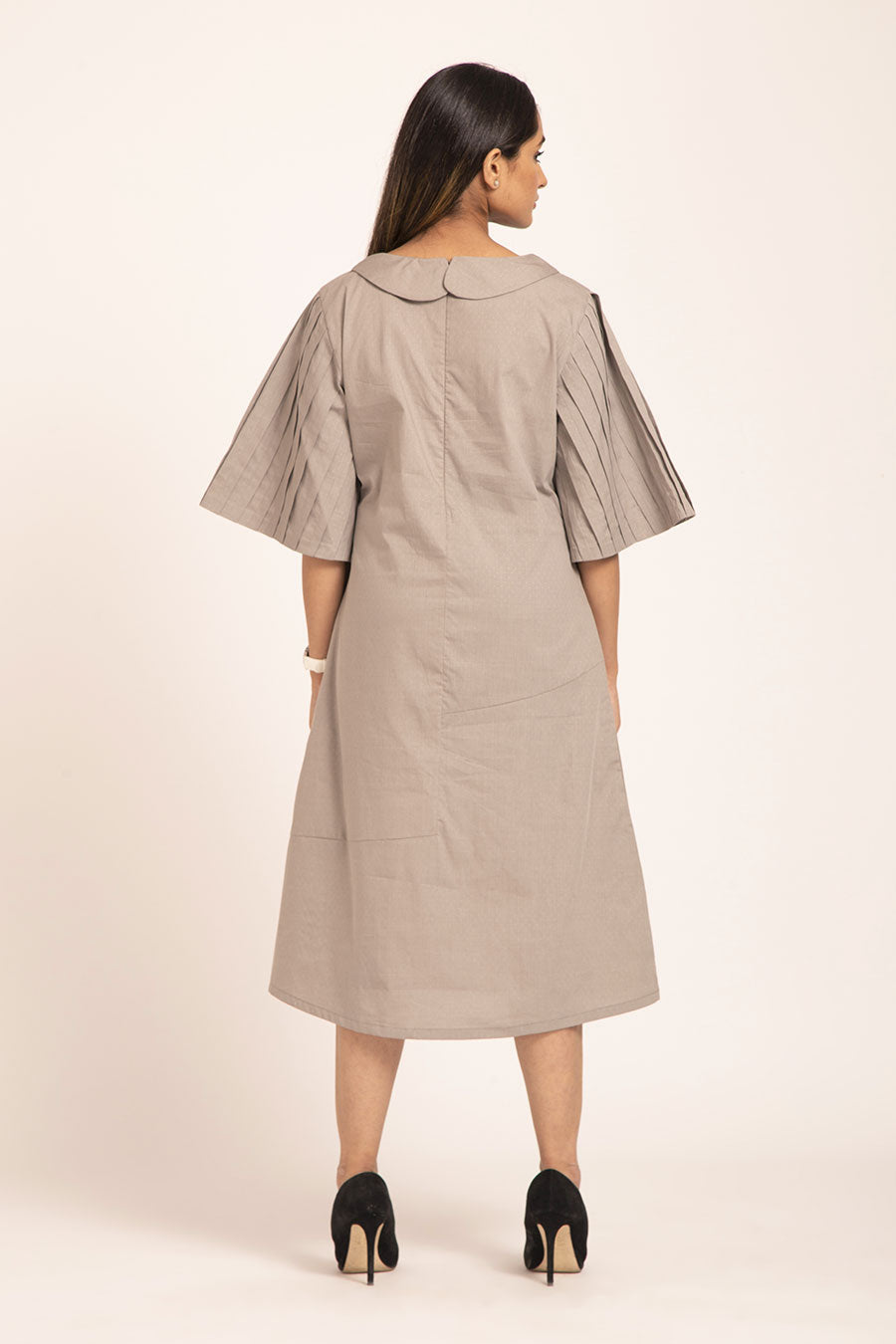 Daffodils - Grey Pleated A-Line Dress