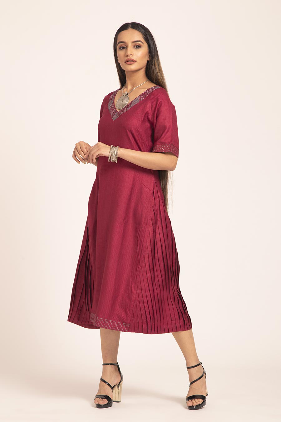 Dahlias - Red Silk Embroidered Dress