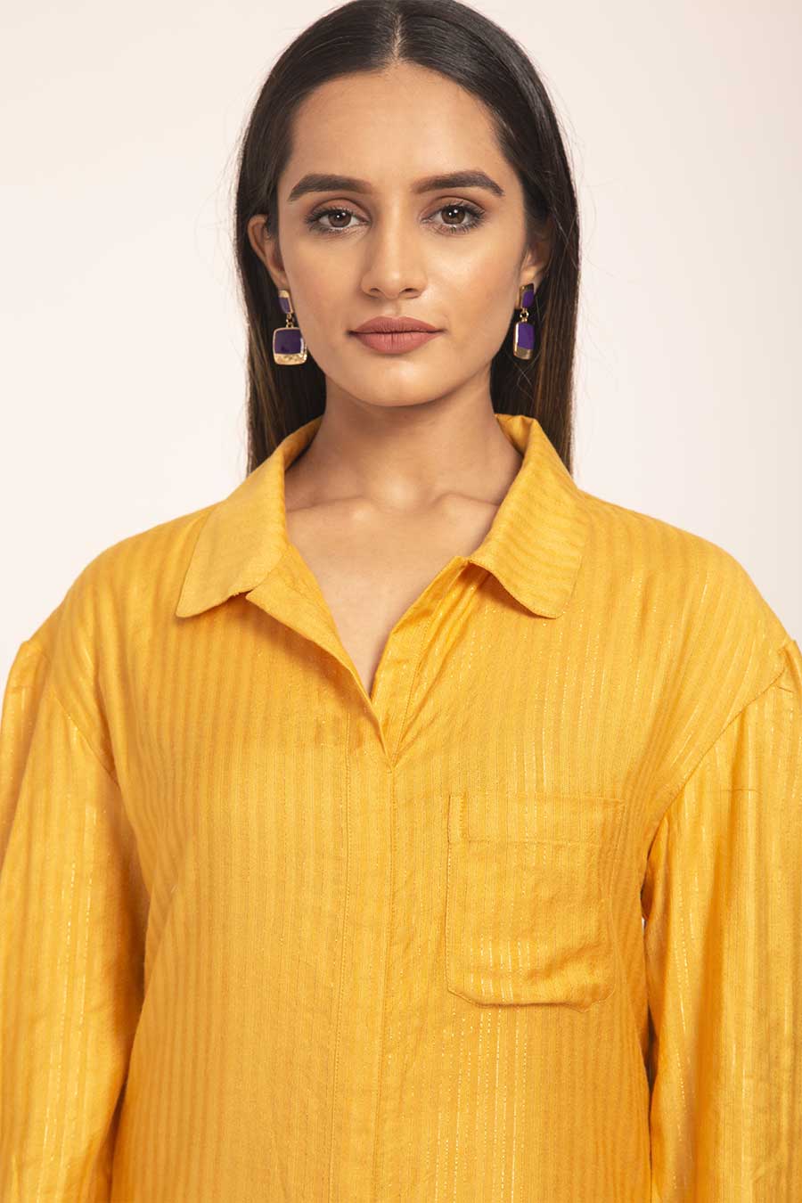 Zinnia - Yellow Cotton Silk Shirt Dress