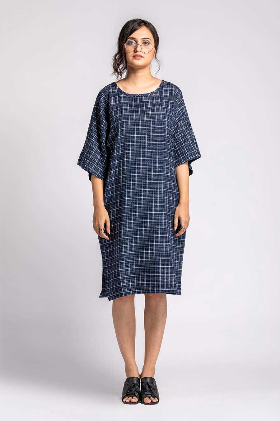 Idle Noon Checkered Blue Dress