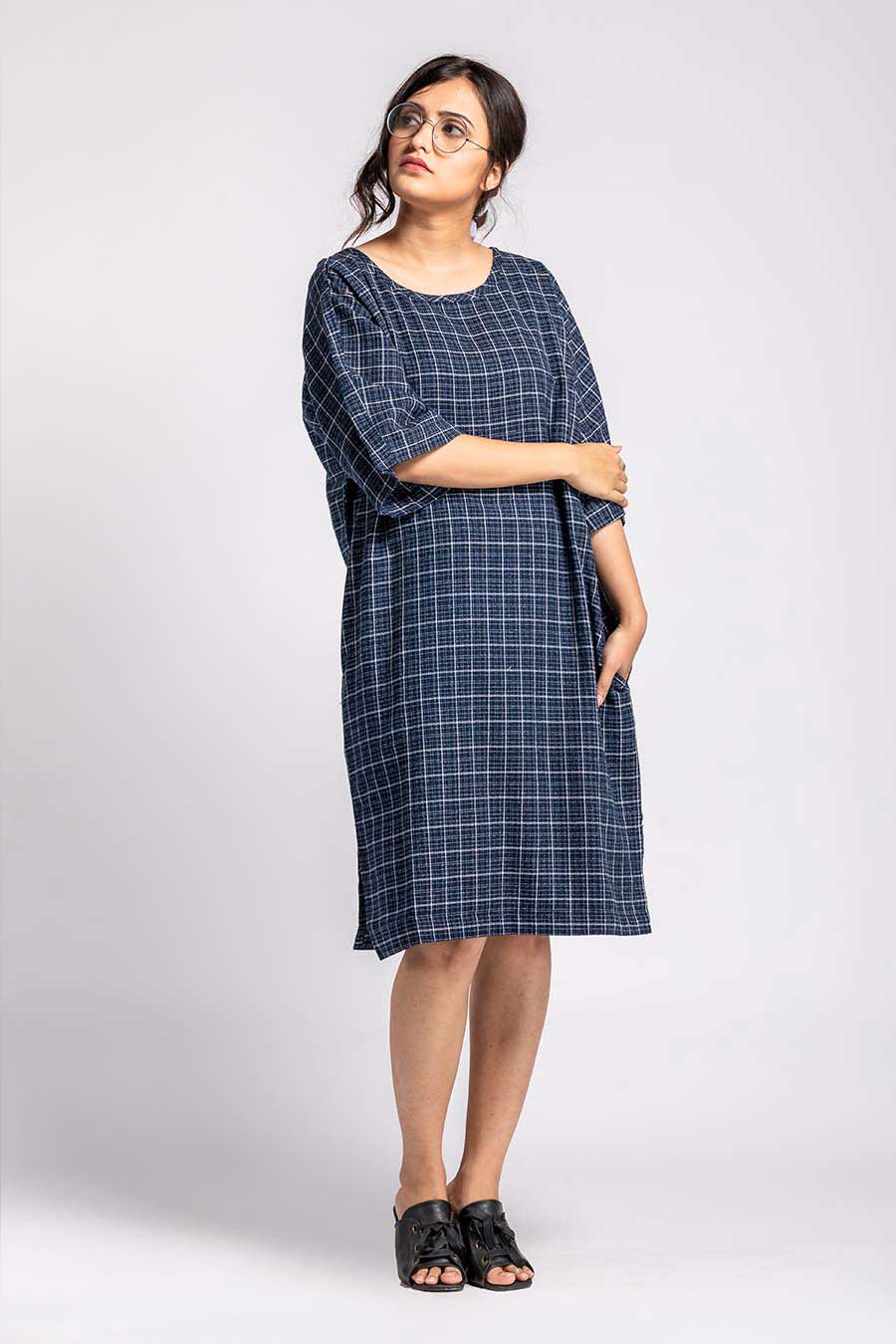 Idle Noon Checkered Blue Dress