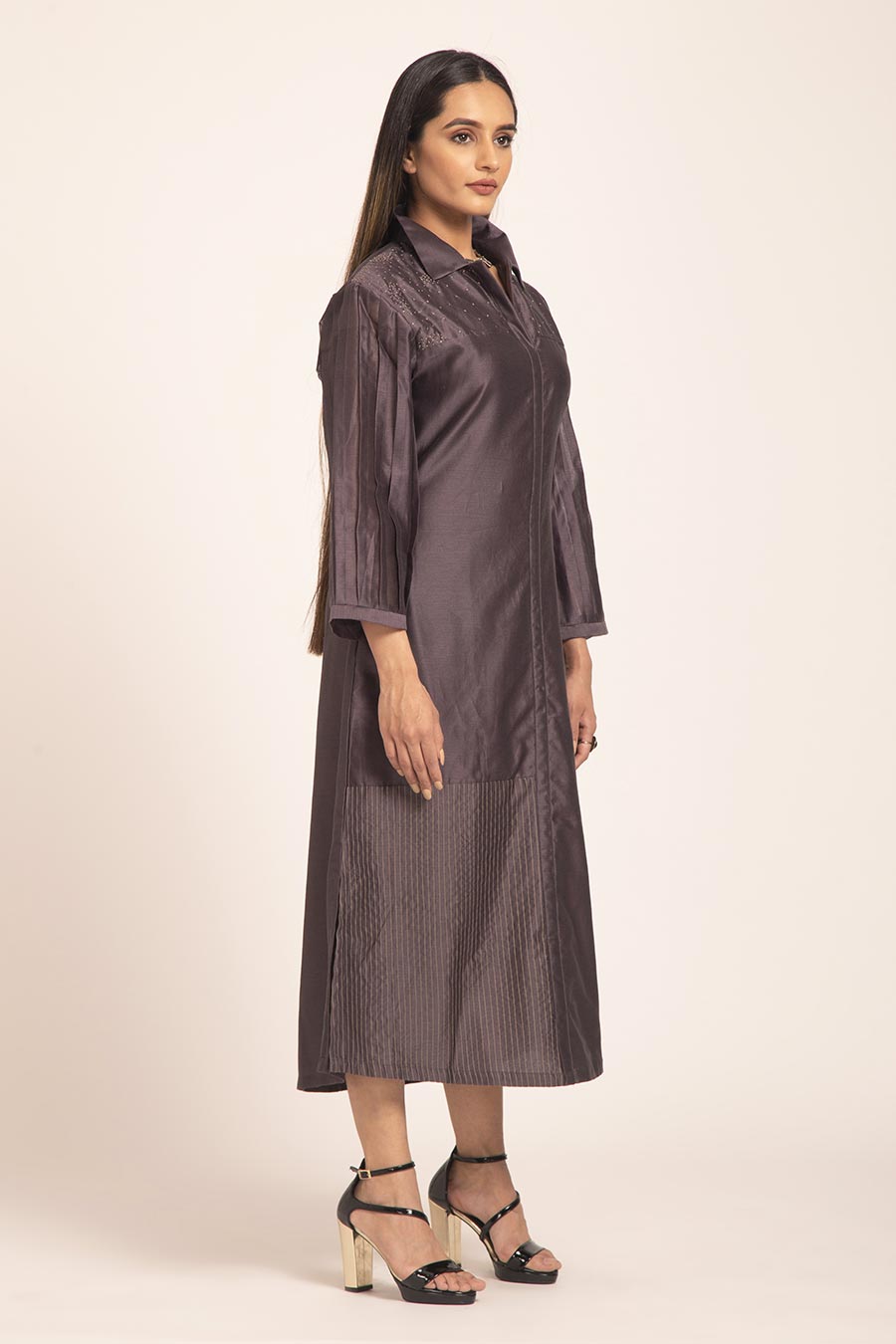 Coreopsis - Grey Chanderi A-Line Dress