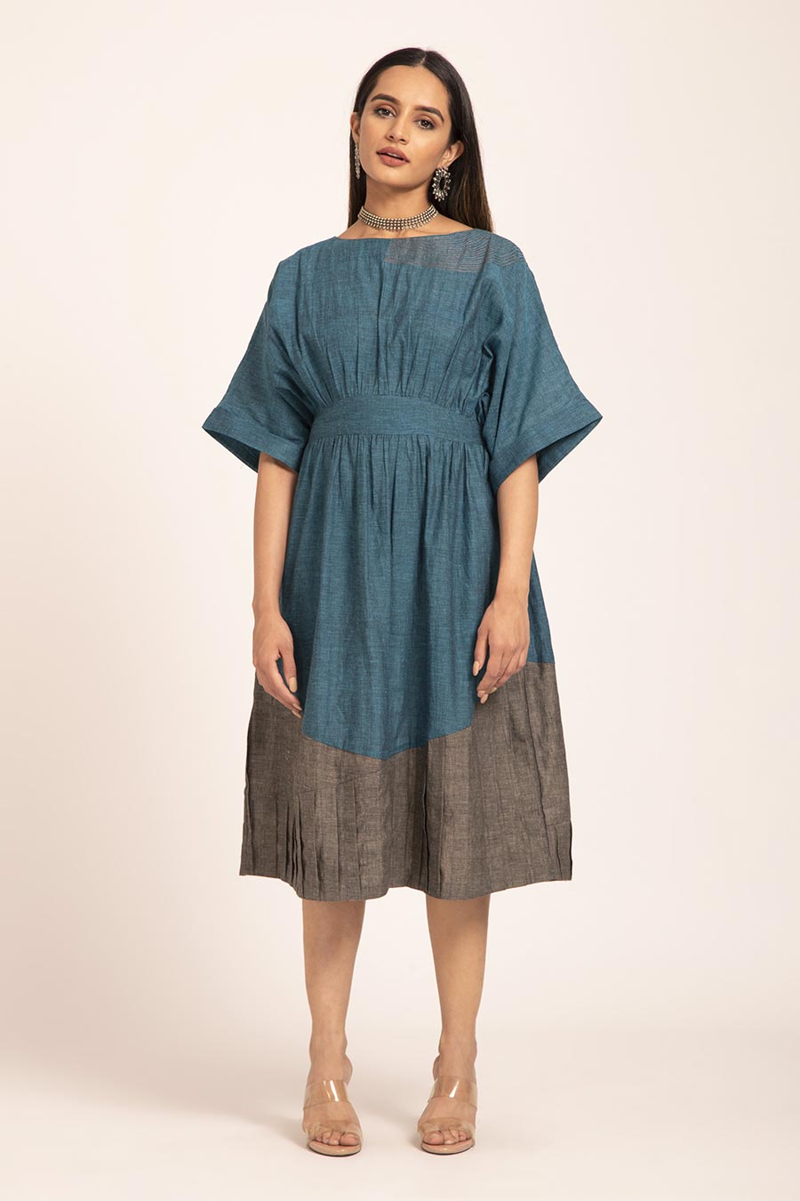 Oxalis - Teal Pleated Midi Dress