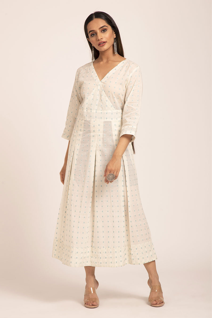Peonies - White Pleated Midi Dress