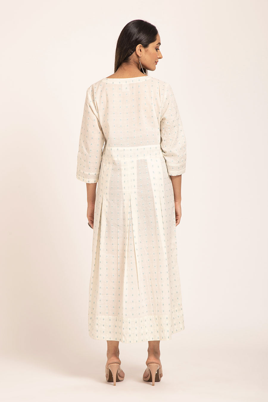 Peonies - White Pleated Midi Dress