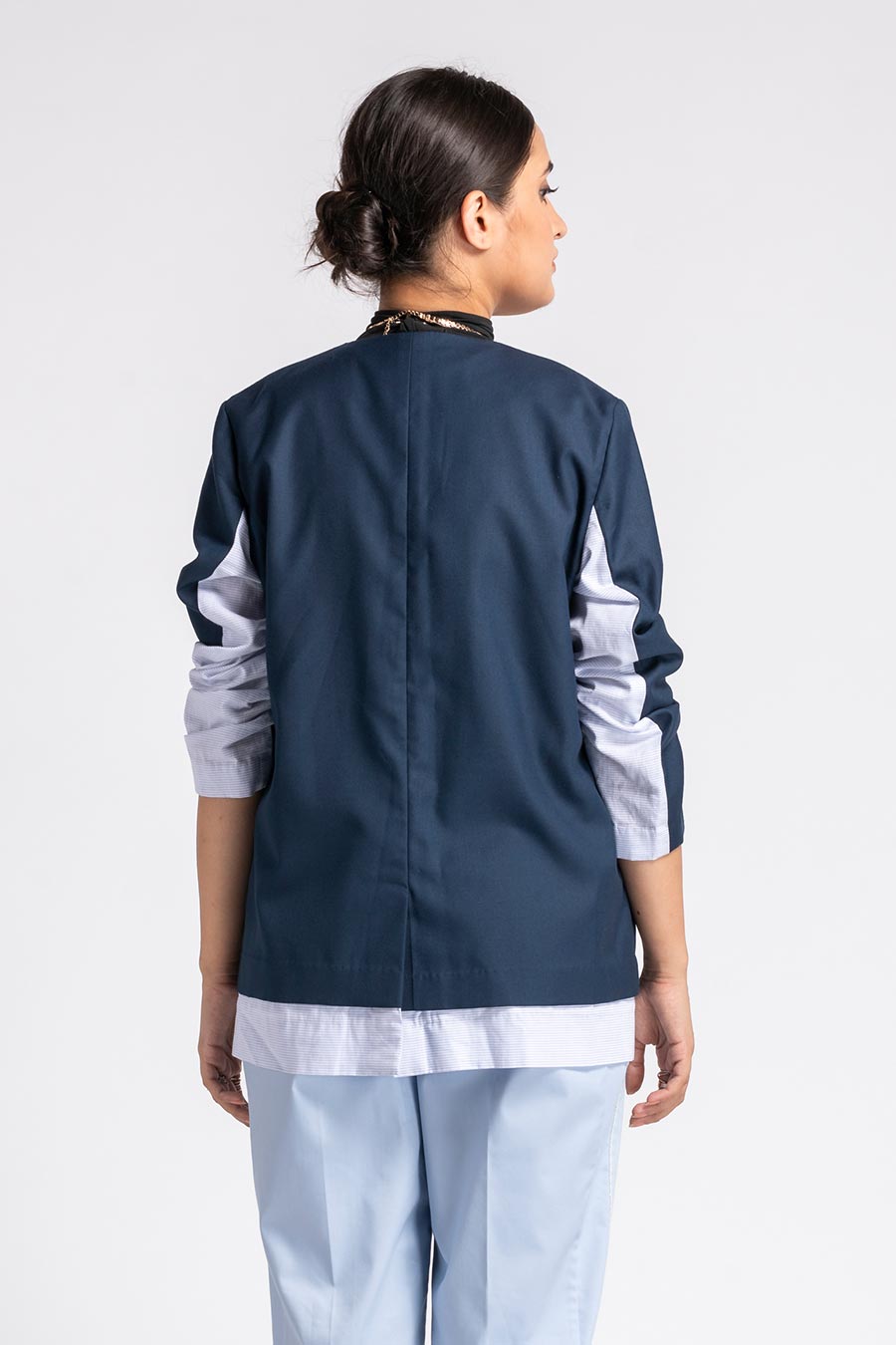 Blue Cotton Twill Blazer Jacket