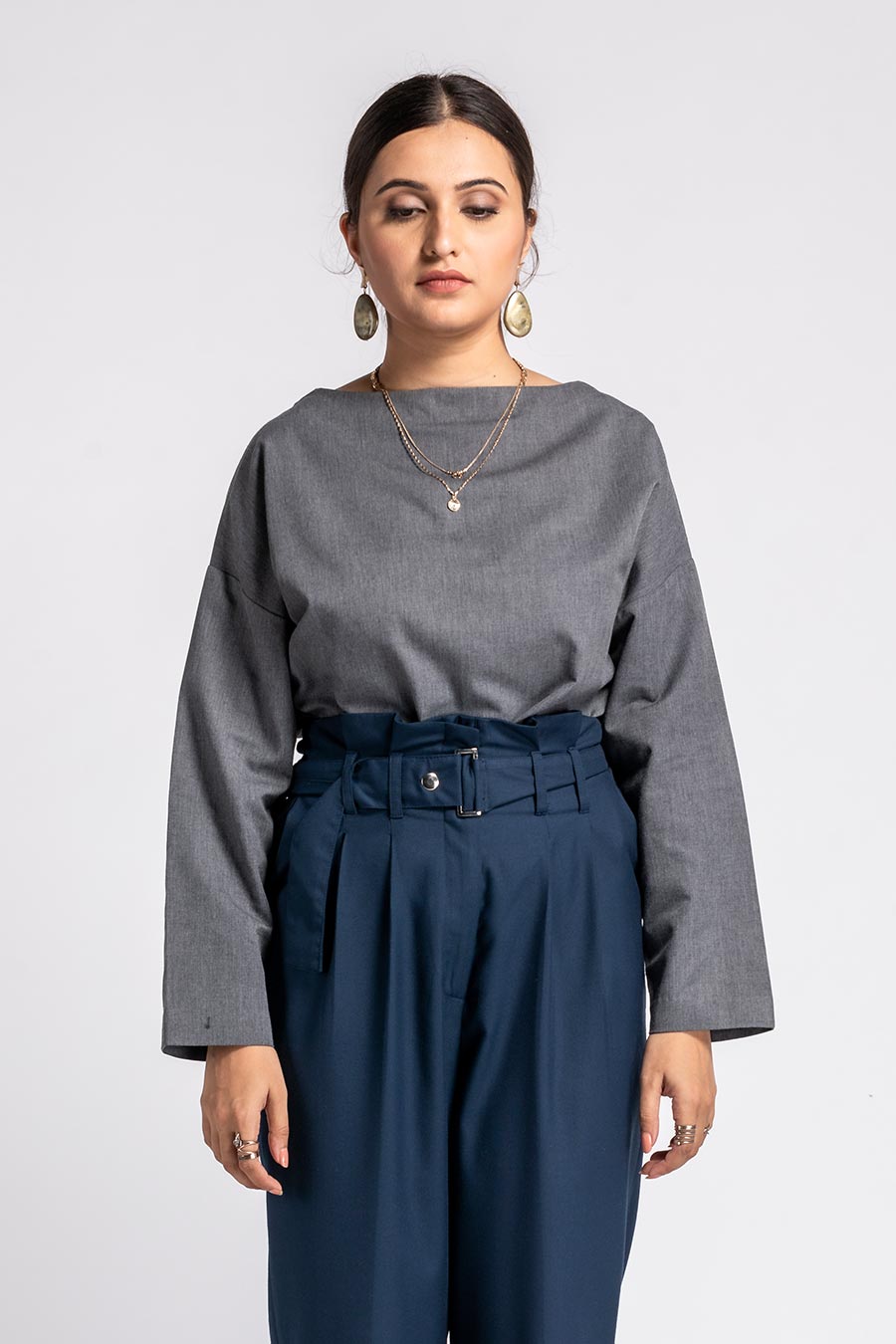Timid Grey Relaxed Boxy Top