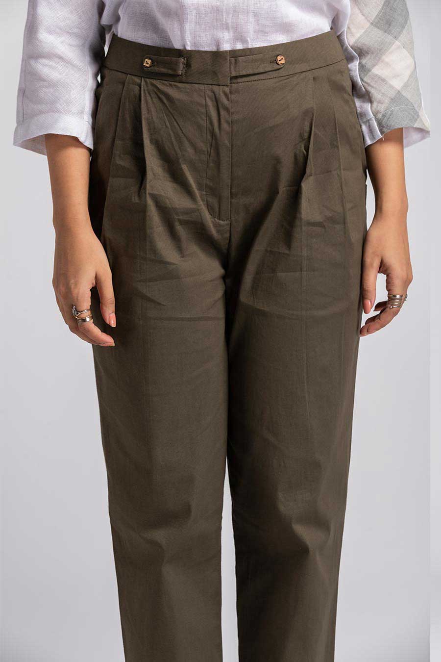 Abienue Olive Cotton Lycra Pants