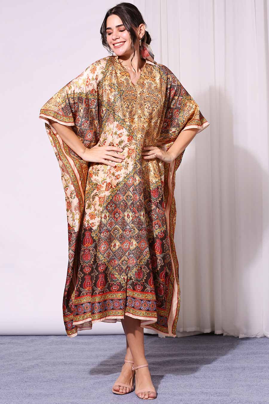 Applique Printed Kaftan Dress
