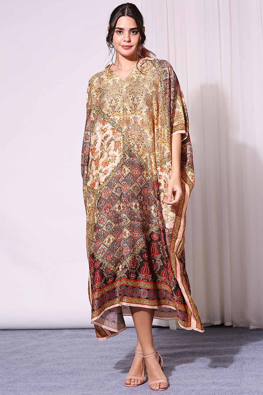 Applique Printed Kaftan Dress