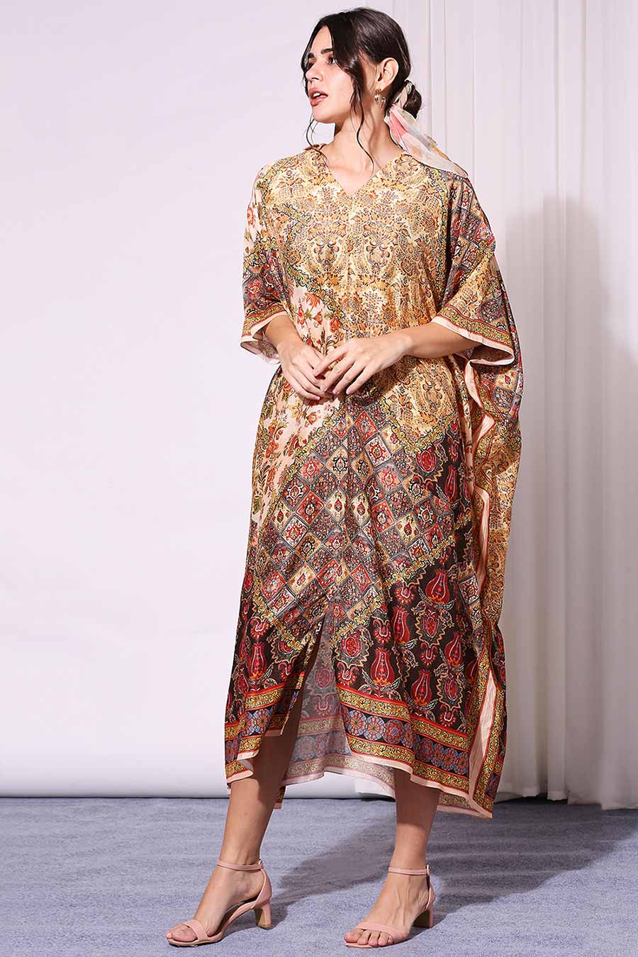 Applique Printed Kaftan Dress