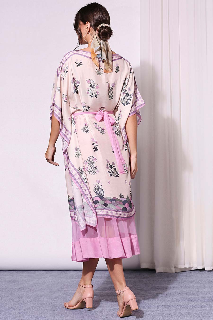 Lavender Printed Kaftan & Skirt Set