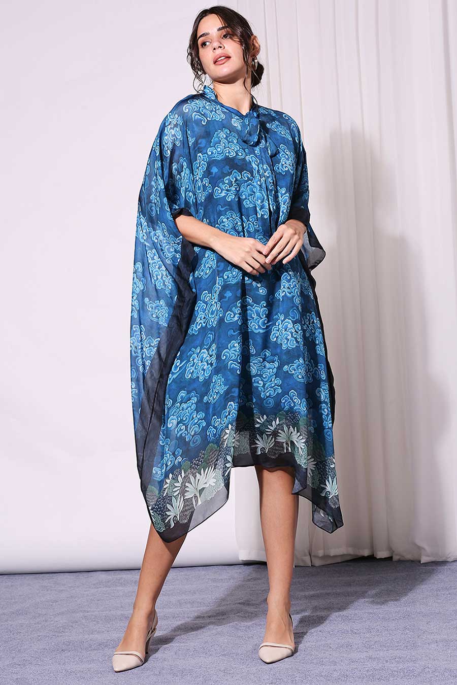 Persian Blue Printed Kaftan Dress