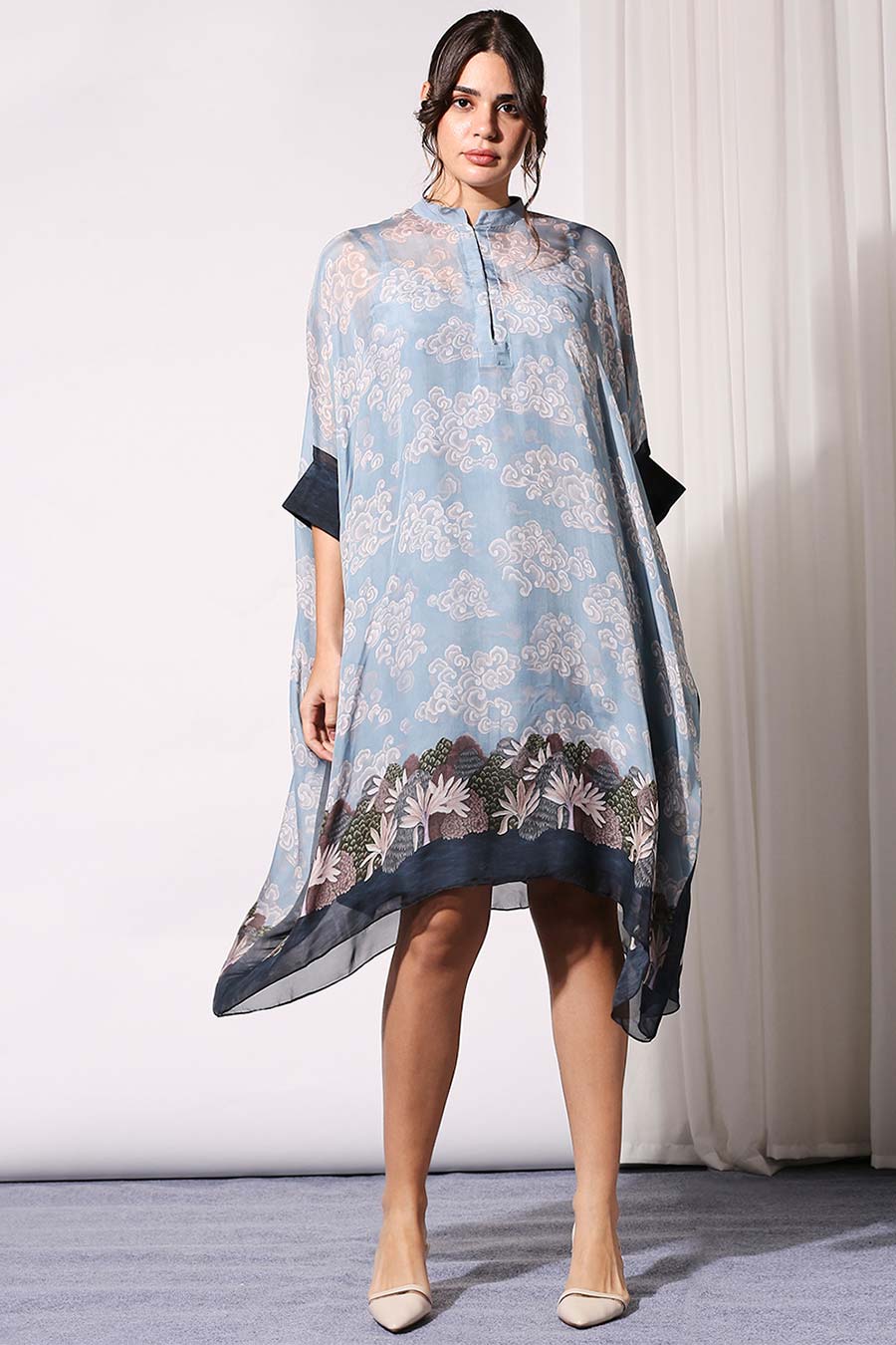 Blue Cloud Printed Kaftan Dress