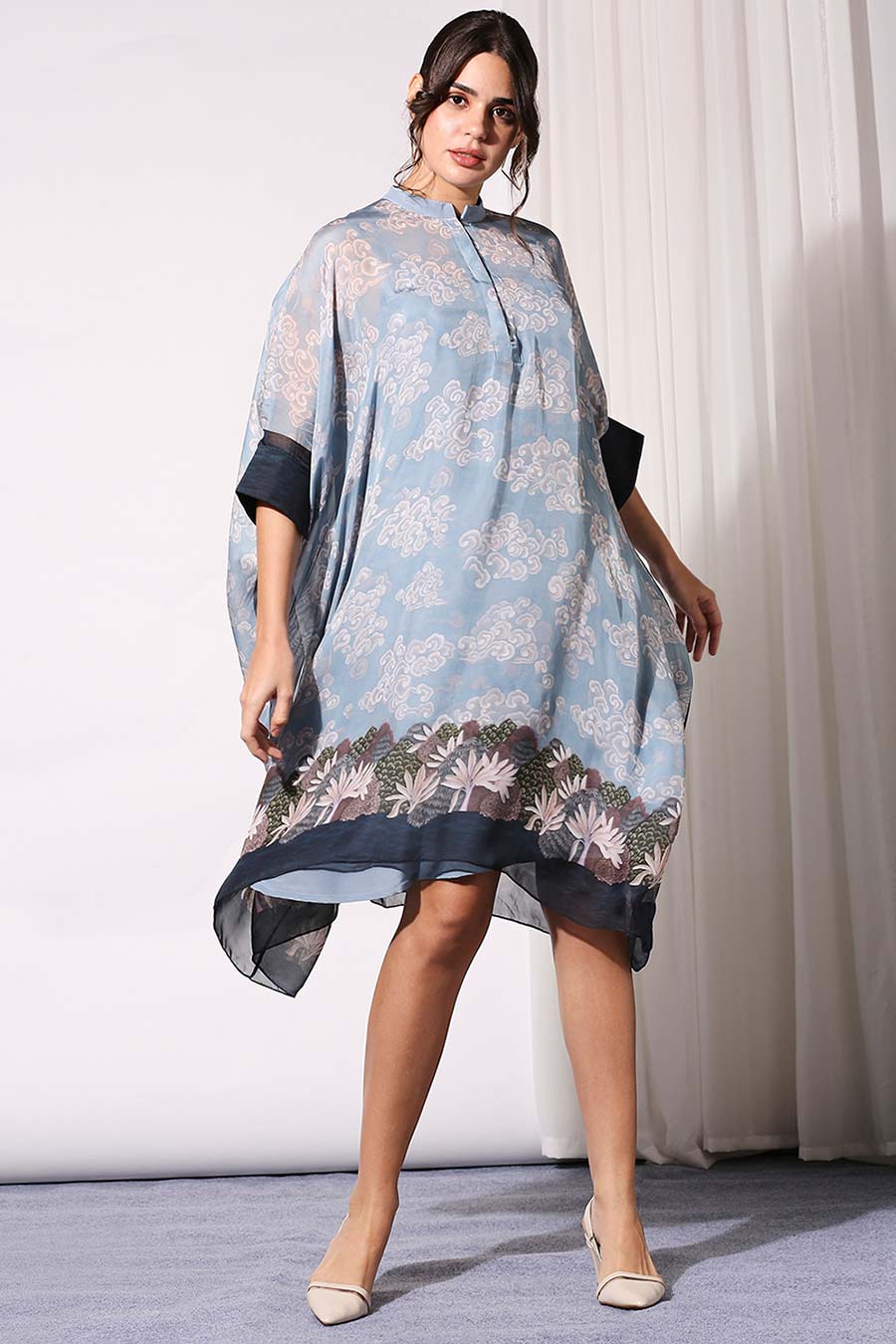 Blue Cloud Printed Kaftan Dress