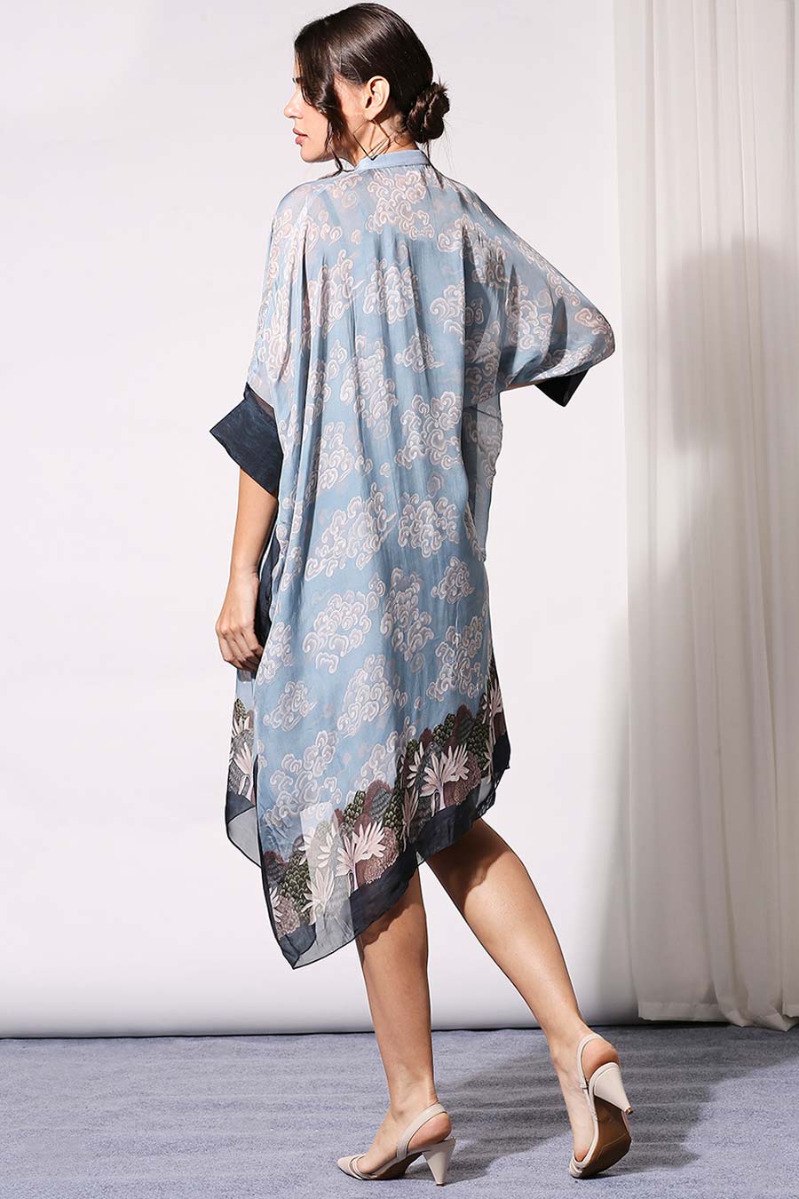 Blue Cloud Printed Kaftan Dress